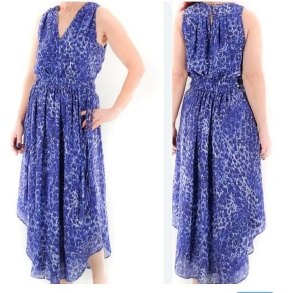 Ramy Brook Kelsie blue leopard midi dress size large - Picture 1 of 8